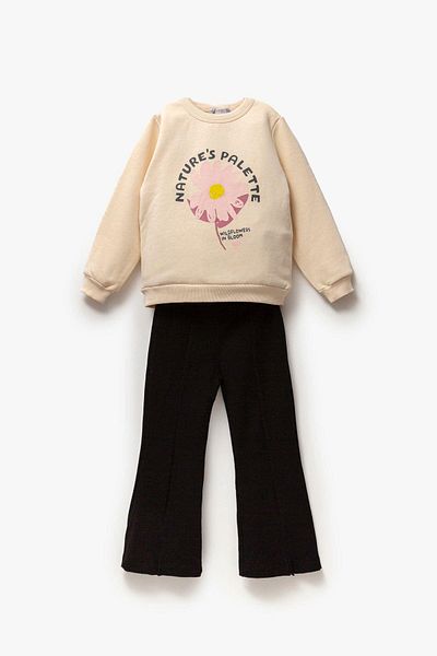 Magu Girl's 3 Thread Cotton Sweatshirt and Spanish Leg Leggings - Floral Patterned Winter Set