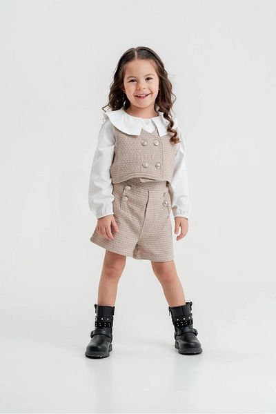 Magu Girl's 3-Piece Set with Vest, Shirt and Shorts