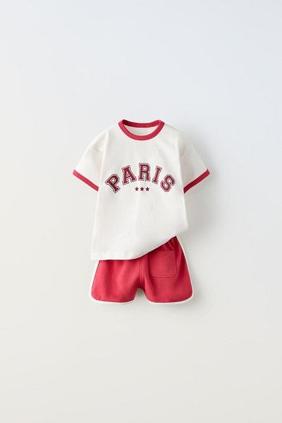 Magu Unisex Kids Cotton Varsity T-shirt and Bermuda Shorts Set