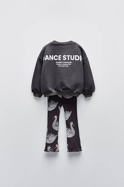Magu Lányok fekete hattyú mintás téli 3 szál pamut pulóver, leggings felső szett