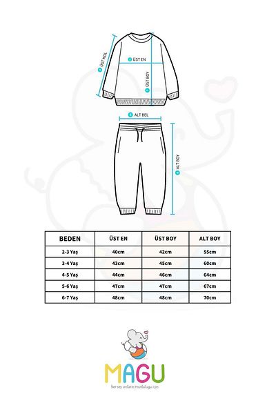 Magu Boys' Brooklyn Patterned Slogan Winter 3 Thread Cotton Sweatshirt Tracksuit Top and Bottom Set