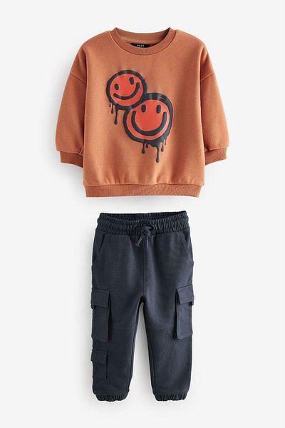 Magu Boy's Winter Cotton Sweatshirt and Sweatpants Set - Smile Patterned, 3 Thread