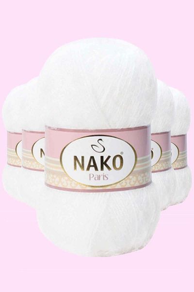 NAKO White Paris Hand Knitted 5 Pieces Thread Wool - 208
