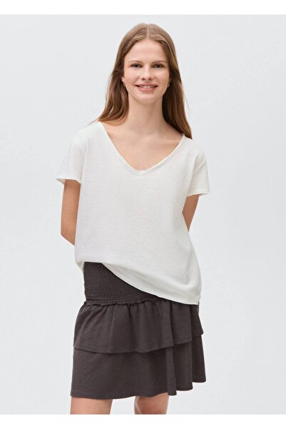 Mango Teen Pamučna majica sa V-izrezom