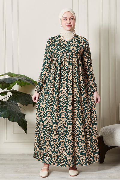fistan Shirring Robadan Μπροστινά κουμπιά από ύφασμα βισκόζης Φόρεμα προσευχής για μητρικό φόρεμα