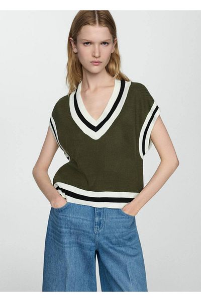 MANGO Woman Contrast V-Neck Vest