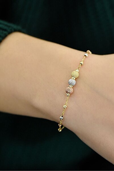 Papatya Silver 925 Ayar Gümüş Simli Dorika Kristal Top Bileklik Gold Rose Rodyum