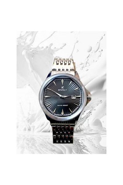 Rivoly Men's Stainless Steel Analog Quartz Watch Date Display Easy to Read Fashion Design Waterproof
