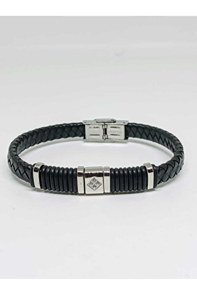 mama india alaçatı Men's Vegan Surgical Steel Bracelet, Braided Model with Zi...