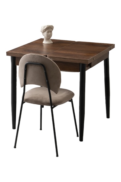 Viento Mobilya Kıvılcım Barok Ceviz Desen Açılır 80X75 Masa (Açılımış Ölçüsü 160X75)