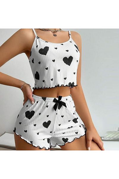 RoseOfNuit Combed Cotton & Flexible Cropped Nightgown Set with Shorts