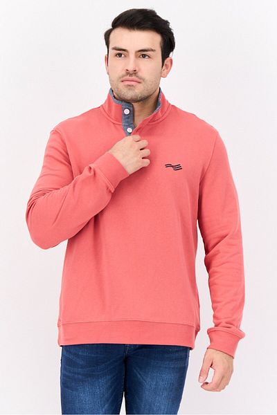 Perry Ellis Men High Neck Long Sleeve Brand Logo Sweatshirt, Mineral Red