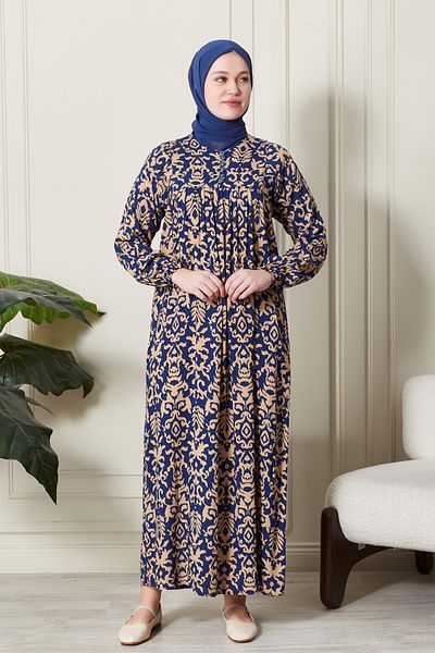 fistan Shirring Robadan Μπροστινά κουμπιά από ύφασμα βισκόζης Φόρεμα προσευχής για μητρικό φόρεμα