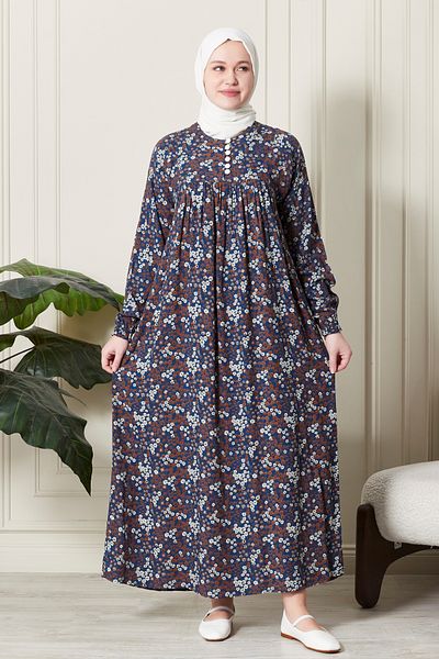 fistan Shirring Robadan Μπροστινά κουμπιά από ύφασμα βισκόζης Φόρεμα προσευχής για μητρικό φόρεμα