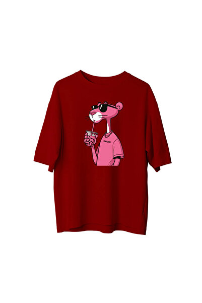 Karatopak Μπλουζάκι με ροζ πάνθηρα με στάμπα Unisex Oversize Crew Neck