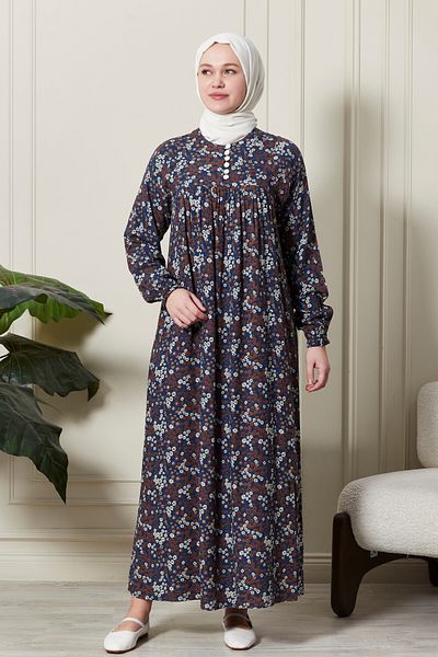 fistan Shirring Robadan Μπροστινά κουμπιά από ύφασμα βισκόζης Φόρεμα προσευχής για μητρικό φόρεμα