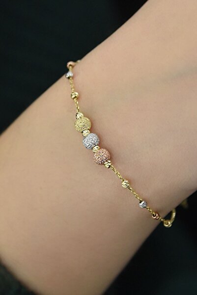 Papatya Silver 925 Ayar Gümüş Simli Dorika Kristal Top Bileklik Gold Rose Rodyum