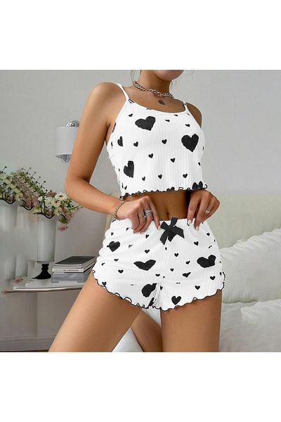 RoseOfNuit Combed Cotton & Flexible Cropped Nightgown Set with Shorts