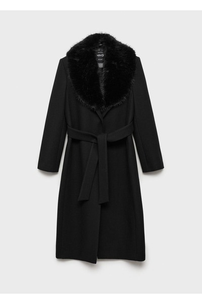 MANGO Woman Çıkarılabilir kürk yakalı Manteco yünü palto