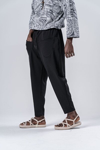 Superbluemexico Чоловічі штани з кишенями ззаду, чорні, шальвар