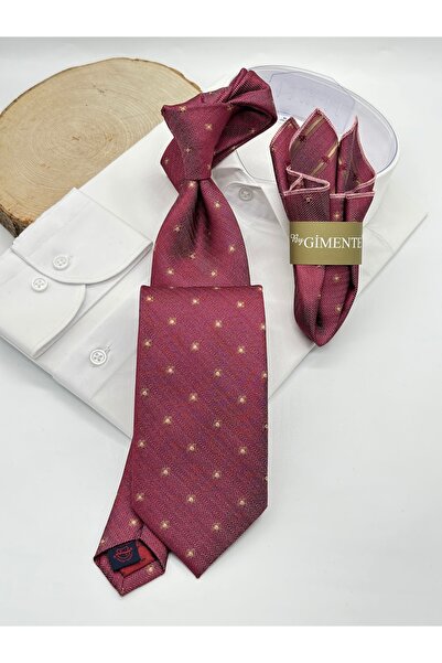 Gutiero Bordo Desenli Klasik Mendilli Kravat