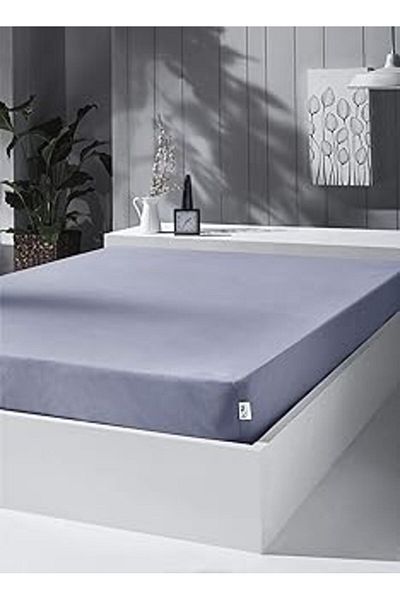 NZM TİCARET Kobehome Knitted Combed Cotton Fitted Sheet, Oversize Double, Light Gray, Cotton-Elastane 230G/M2