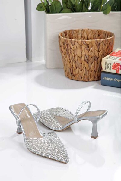 No 35 İnci Detaylı Topuklu Stiletto Kadın Abiye Ayakkabı