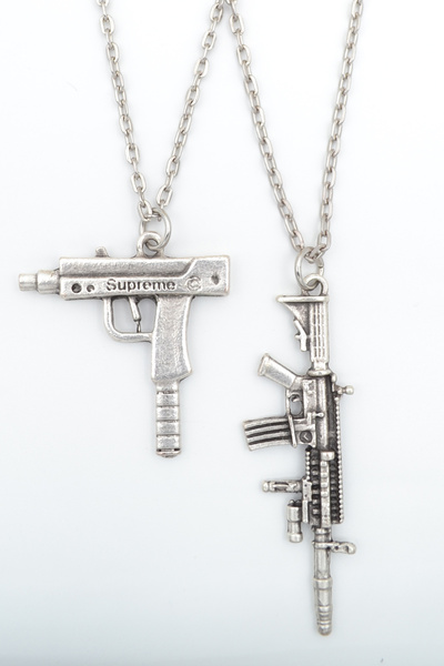 2-Piece Uzi-M4 Silver Plated Necklace Set