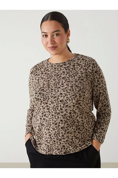 LC Waikiki Beige Crew Neck Leopard Patterned Women's Blouse