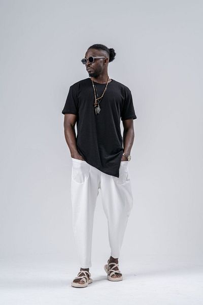 Superbluemexico Ανδρικό παντελόνι με αντίστροφη τσέπη Carrot White Shalwar