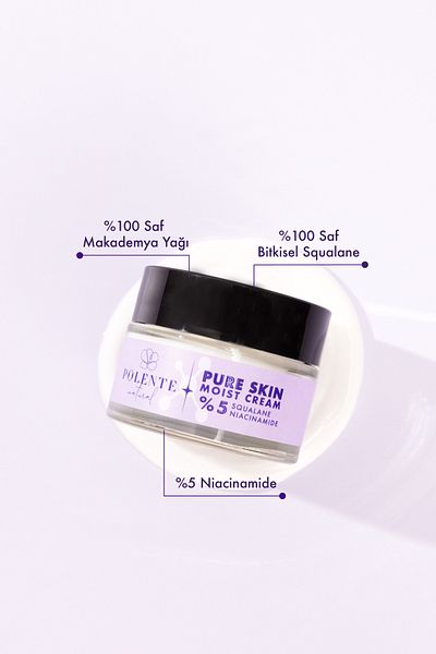 Polente Natural Pure Skin Moist Cream - Moisturizing Cream Containing 5% Niacinamide (50 ml)