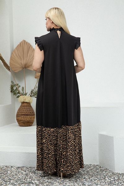 fly just Women's Plus Size Double Crepe Dress with Lapel Sleeves Pleat Detail Hidden Pockets Skirt Leopard