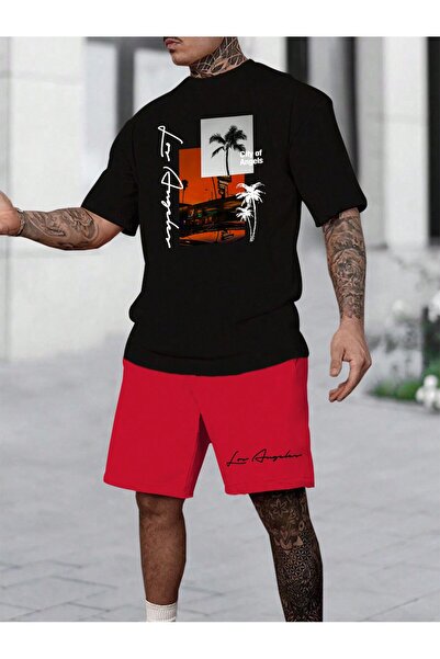 Tarzsokak طقم تي شيرت وشورت صيفي بسيط للرجال من مانفينيتي RSRT