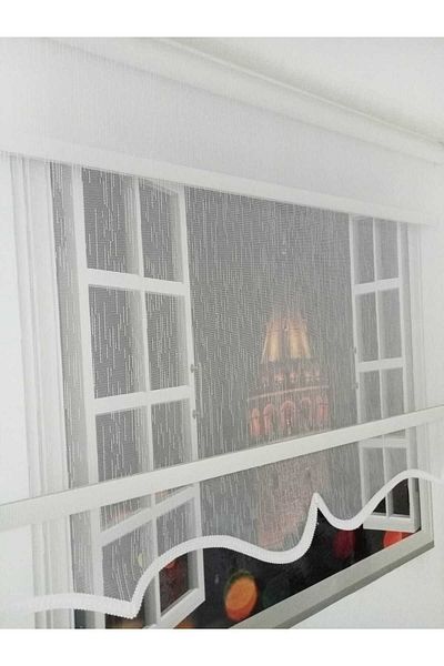 BULUT Double Mechanism White Sectional Tulle, White Roller Blinds