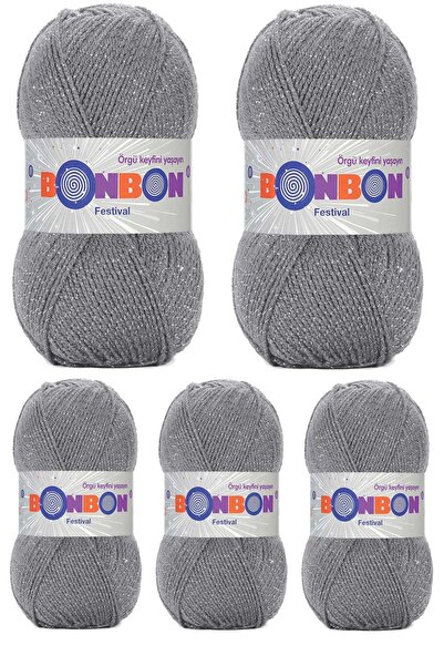 BONBON Festival 5 bucăți de lână argintie pentru tricotat - Culoare nr.:233
