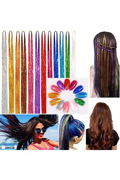 Cadı Peruk Glitter Hair Turquoise Color+ False Bead as Gift