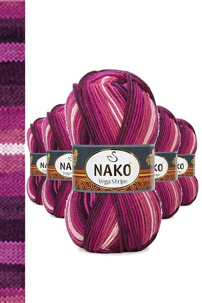 NAKO 5 Pieces Vega Stripe Premium Acrylic Hand Knitting Yarn Wool No: 82413