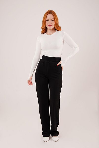 Femella Women Fashion Black Trousers with Velcro Closure Detail