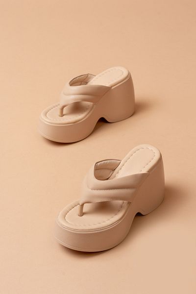 SEEM & BE Γυναικείες σαγιονάρες Irina Wedge Platform Sole Nude