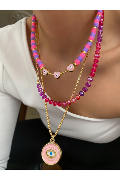 Lucky Designs Crystal Stone Detail Triple Set Necklace / Women's Multiple Set Necklace
