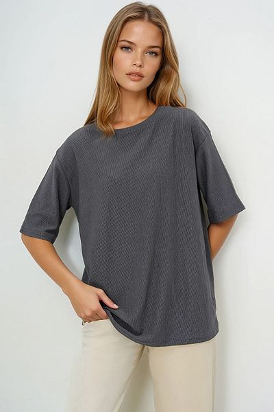 VAGGON Γυναικείο Anthracite Crew Neck / Basic T-shirt / Prmx13666