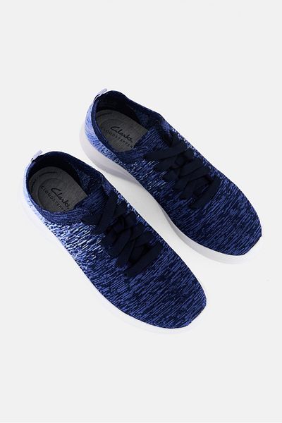 CLARKS Women Wide Nova Glint Lace Up Casual Shoes, Navy