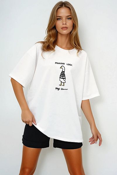 VAGGON Γυναικείο Λευκό T-shirt με Λαιμόκοψη και Τύπωμα Kaz Prmx13667