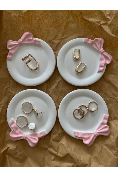 Louve Store Dekoratif 4’lü Soft Pembe Kurdele Tabak , Takı Tabağı , Bardak Al...