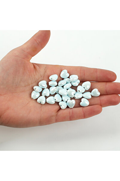 yfhobi 1 Adet - 10 mm Kalp Desenli Porselen Boncuk, Buz Mavisi Renk Porselen ...