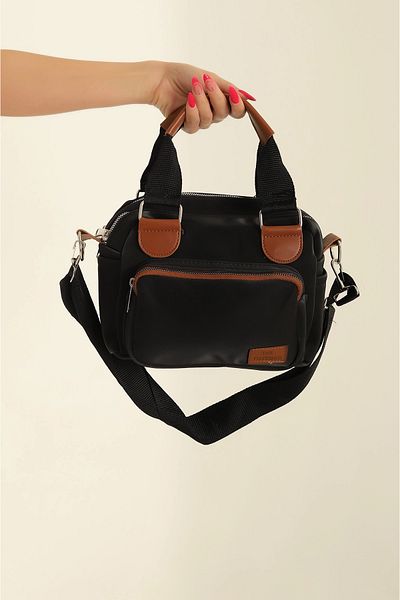 FHD BAGS Geantă de mână și de umăr din material textil impermeabil pentru femei, model Paleo, cu 3 compartimente și 2 buzunare laterale