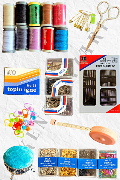 Kent Pazarı Set de cusut 24 de piese – set complet cu bobină, foarfece, marke...