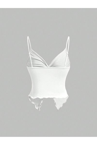 meren like your style White Front Twist Thin Strap Crop