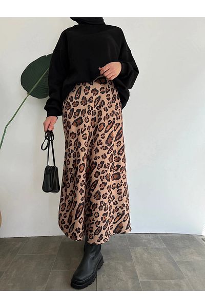 hiraz fashion women's leopard print maxi length satin skirt