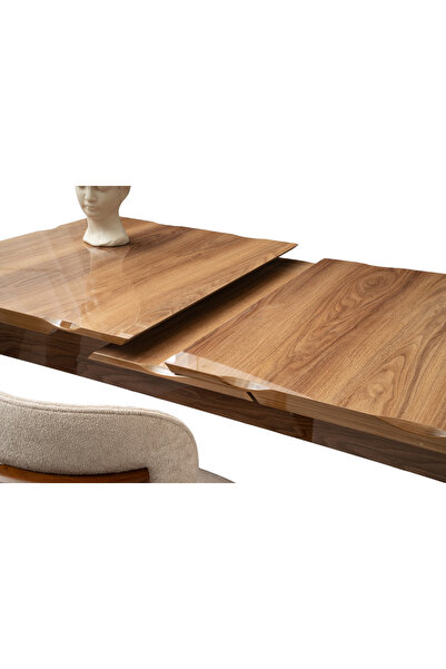 Viento Mobilya Kelebek Kütük Hazar Desen Highgloss Açılır 160X90 Masa (Açılımış Ölçüsü 197X90)